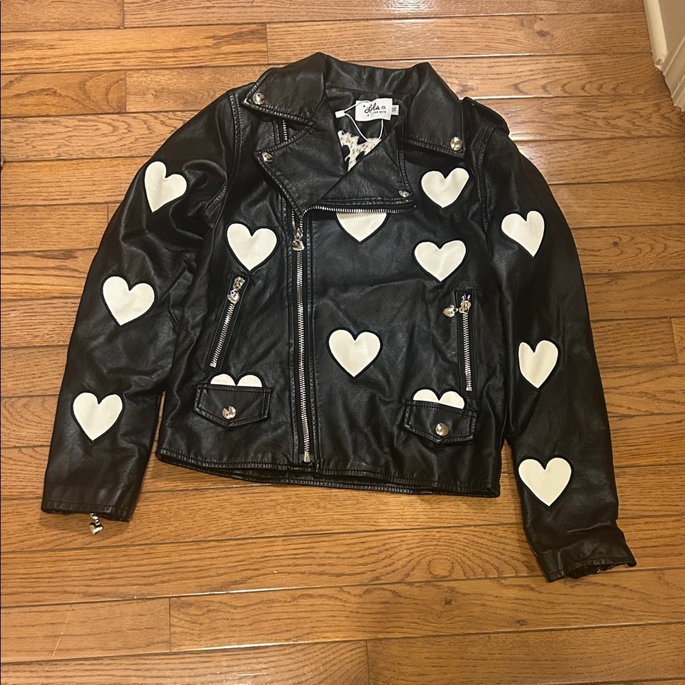 Lola + The Boys Black Jacket with White Hearts (originally $88)